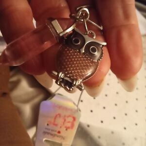 Brown Enamel Owl Pendant Necklace - Silver Tone